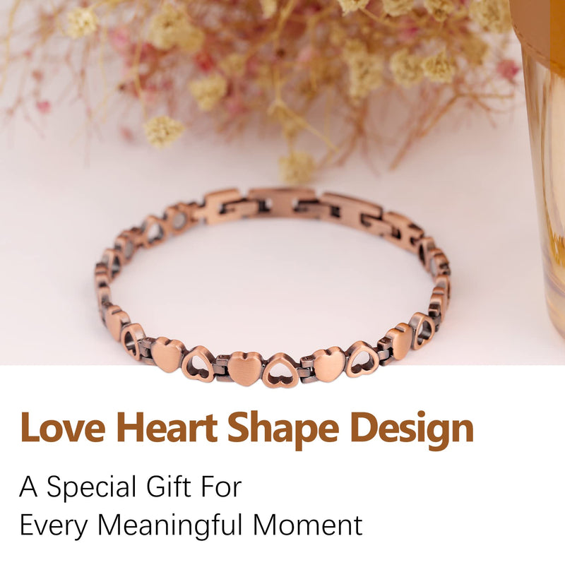 Jeracol Copper Magnetic Bracelets for Women,99.99% Solid Copper Women Wristband with Ultra Strength 3500 Guass Magnets,Adjustable Size Brazaletes with Remove Tool & Gift Box A-love Heart Design - BeesActive Australia