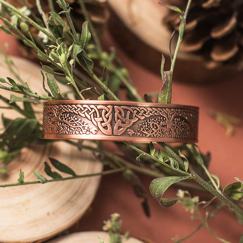 Vicmag Lymphatic Drainage Copper Bracelet for Men with 9 pcs Ultra Strength Magnet brazaletes 99.99% Solid Pure Copper Gift Cuff Bangles (Adjustable Size with Gift Box, Tree) 1PC 1pc 9 Magnets Tree - BeesActive Australia