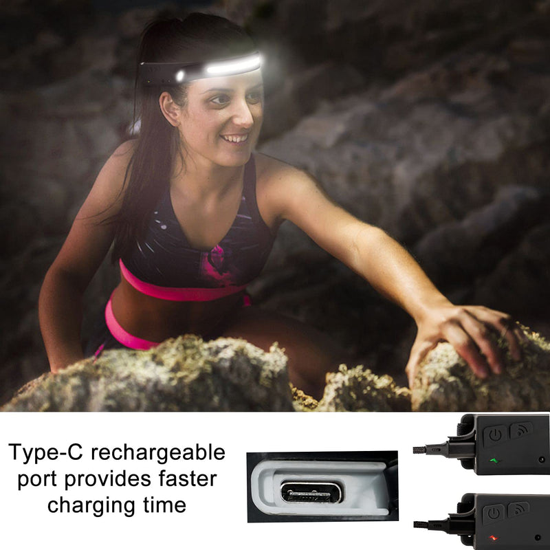 Headlamp Flashlight, 2Pack Rechargeable LED Headlamps 1200Lumens 2 COB 230°Wide Beam Headlight with Motion Sensor Bright 5 Modes Lightweight Waterproof Head Lamp for Outdoor Running, Camping Hiking Black+black - BeesActive Australia