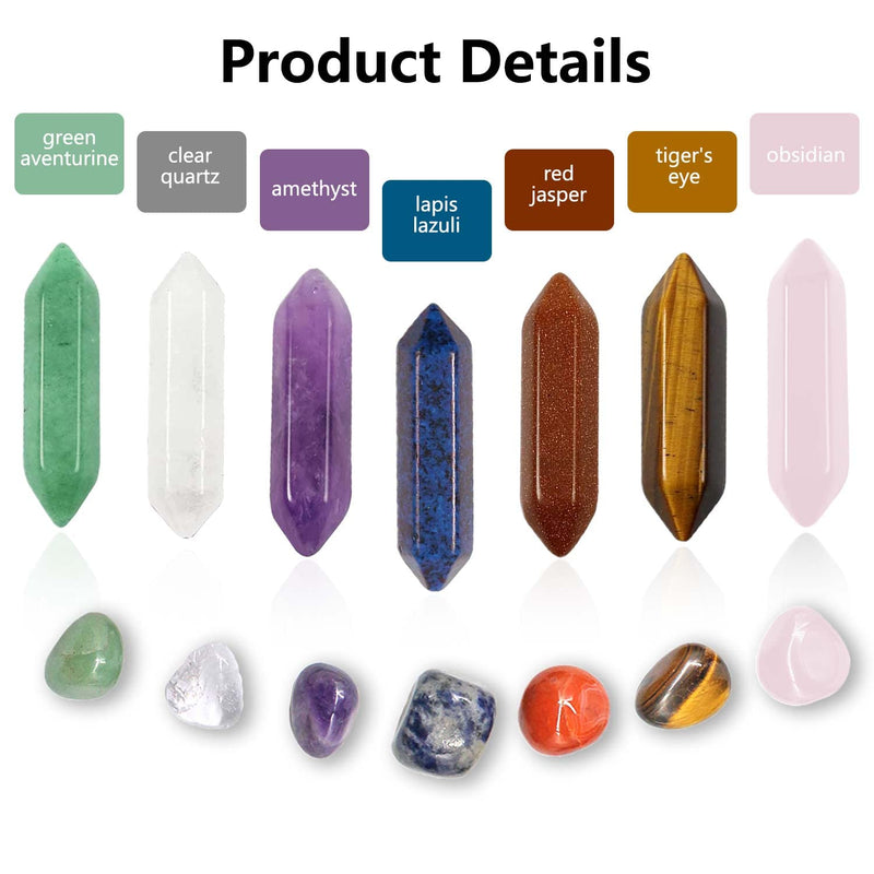 Chakra Stone Healing Crystals Set in Box, Natural Reiki Healing Crystal Points Gemstone Wand Set for Meditation Crystal Therapy Anxiety Relief Balancing Yoga Crystals and Gemstones for beginner(14pcs) - BeesActive Australia