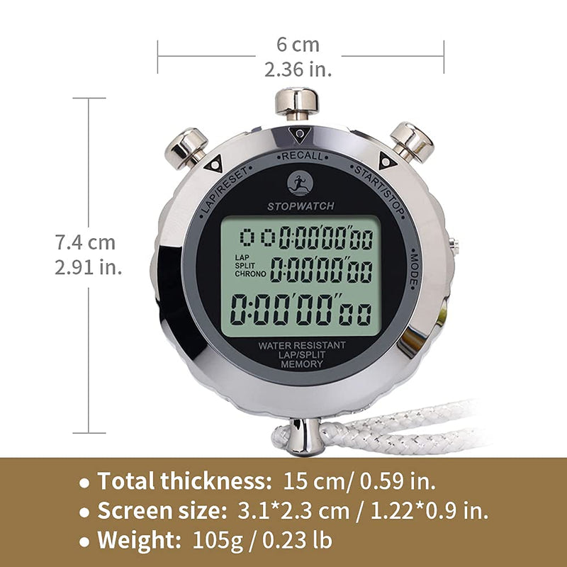 JUNSD Digital Stopwatch, Metal Stop Watch 10 Lap Memory Stopwatch Timer, Water Resistant Stopwatch for Sports, Competitions, Games - BeesActive Australia