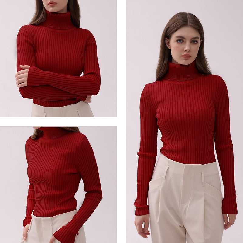 v28 Mock Neck Ribbed Sweaters for Women Cute Sexy Knitted Warm Fitted Fashion Pullover Sweater Medium Turtburgundy - BeesActive Australia