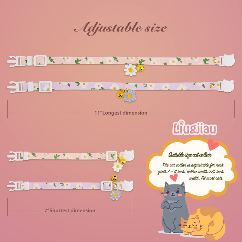 2 Pack Cotton Cat Collar Breakaway with Bell, Cute Cat Collar Kitten Collar,Ideal for Girl Cats Boy Cats Pink&Purple - BeesActive Australia