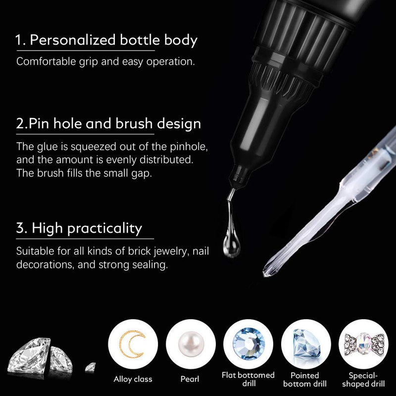 Ownest 2 Pcs Nail Rhinestone Glue, Nail Glue Pen Resin Polishing Agent,Adhesive Resin Crystal Polish Decor, Adhesive Decoration Gem Crystal Diamond Jewelry-10ml A - BeesActive Australia