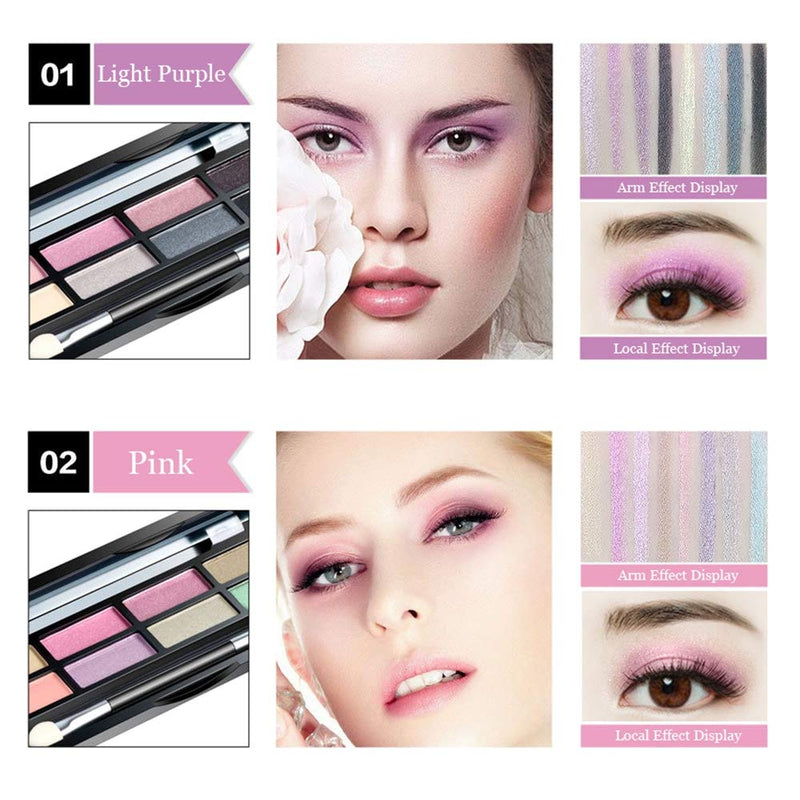 AMarkUp Pro 8 Colors Shimmer Eye Shadow Makeup Palette with Eyeshadow Cosmetic Brush Mirror (#02 Pink) #02 Pink - BeesActive Australia
