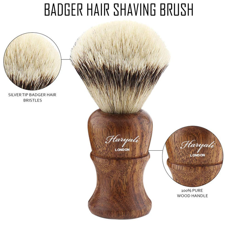 Haryali London Silver Tip Badger Hair Bristles Mens Shaving Brush with Wood Handle for Clean Shave Perfect New Year Gift for Men - BeesActive Australia