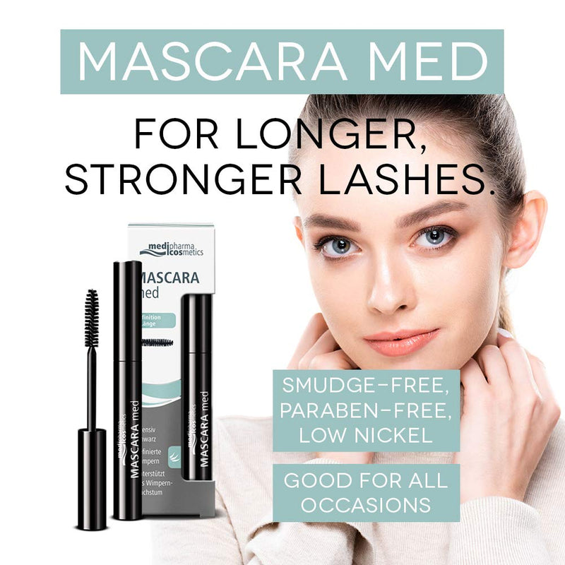 Medipharma Cosmetics Black Mascara Med - Paraben Free Mascara for Eyelashes, Dermatologist Tested for Sensitive Eyes, Promotes Eyelash Growth - Eyelash Thickening and Lengthening Mascara Eye Makeup - BeesActive Australia