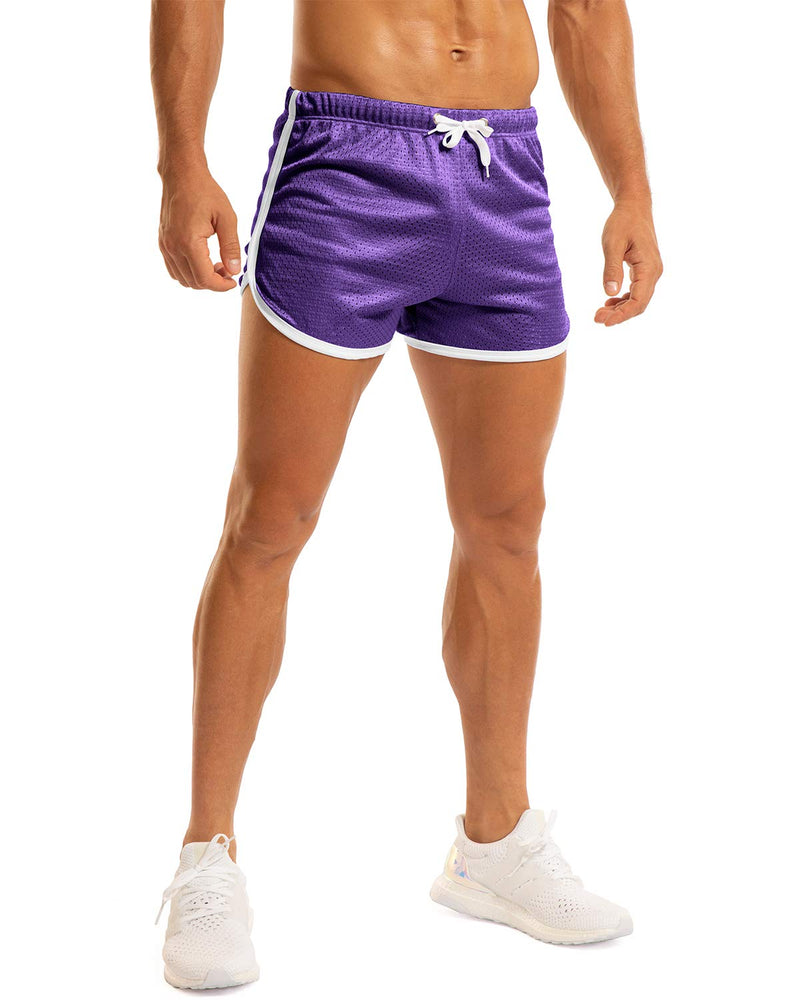 [AUSTRALIA] - Ouber Men's Fitted Shorts Bodybuilding Workout Gym Running Tight Lifting Shorts Small Purple 