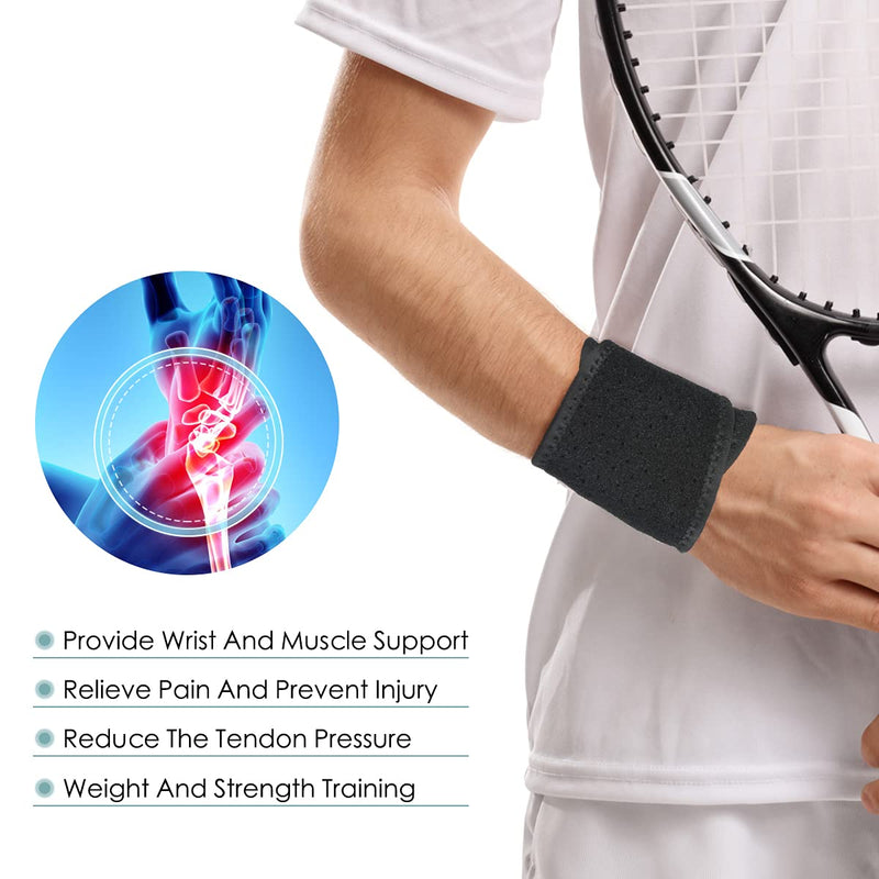 URAQT Wrist Support, 2 Pack Adjustable Wrist Strap for Men Women, Carpal Tunnel Compression Wrist Wraps for Tendonitis Pain Relief, Sports Protecting, Injury Recovery, Wrist Brace for Right&Left Hand Black - BeesActive Australia