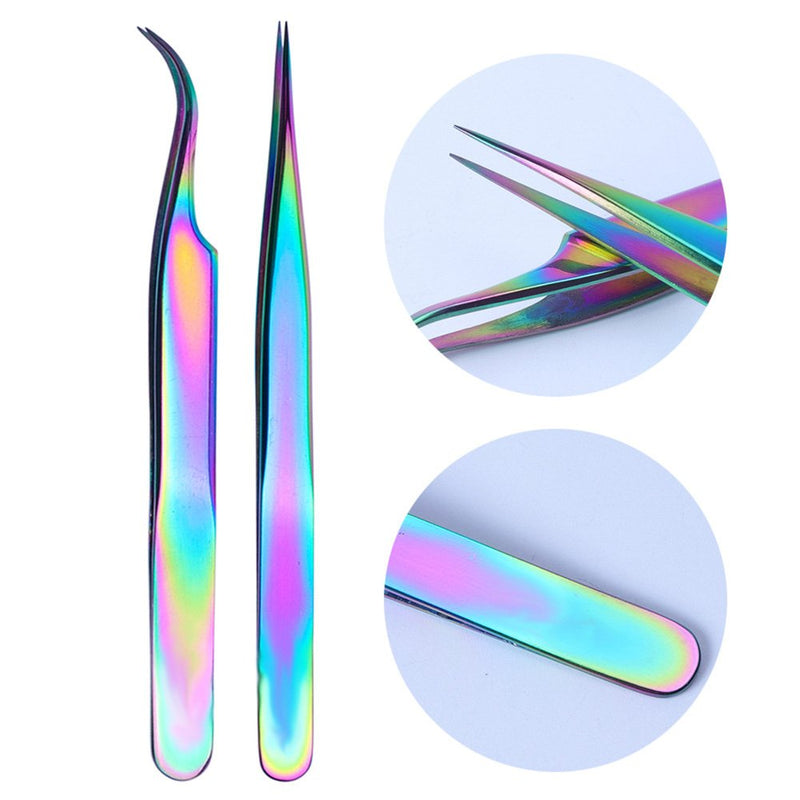 WOKOTO Nail Tweezers And Scissors Kit Straight Curved Rainbow Stainless Steel Precision Tweezers Set For Nail Art Sticker Rhinestone Eyelash Extensions Picker Tools - BeesActive Australia