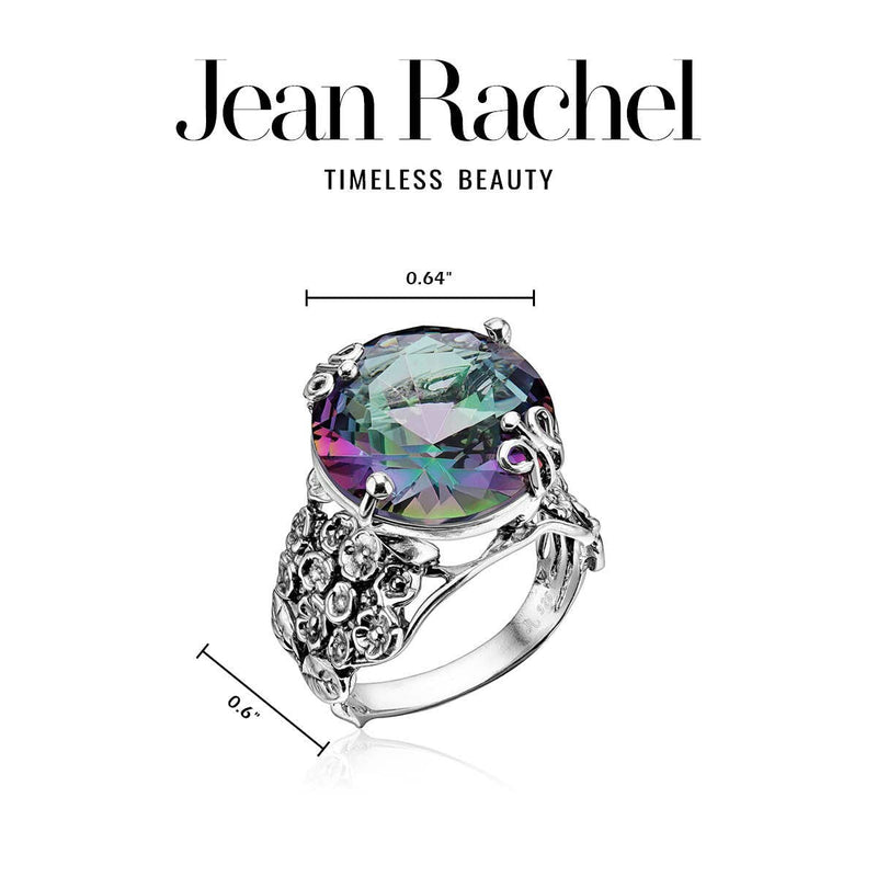 925 Sterling Silver Wide Band Ring With A Mystic Bold Oval Round Cubic Zirconia Floral Show Stopper Hypoallergenic, Nickel and Lead-free, Artisan Handcrafted Designer collection, Made In Israel 11 - BeesActive Australia