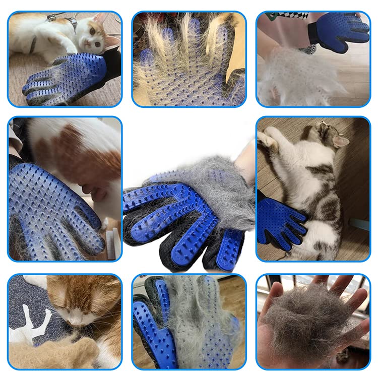 cat brush for shedding Glove - Gentle cat dog hair remover Glove - Massage Mitt with Enhanced Five Finger Design - Perfect for Dog & cat grooming supplies - (Right-Hand), Blue - BeesActive Australia