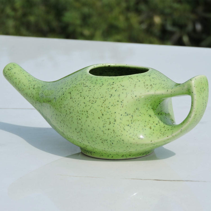 Porcelain Ceramic Neti Pot for Nasal Cleansing Freckle Pattern Green | Natural Treatment for Sinus, Infection and Congestion - BeesActive Australia