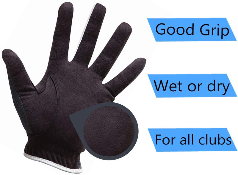 FINGER TEN Men’s Golf Glove Rain Grip Pair Both Hand or 2 Pack Left Right Hand, Hot Wet Weather No Sweat, Black Gray Green, Fit Size Small Medium Large XL Small Black 1 Pair - BeesActive Australia