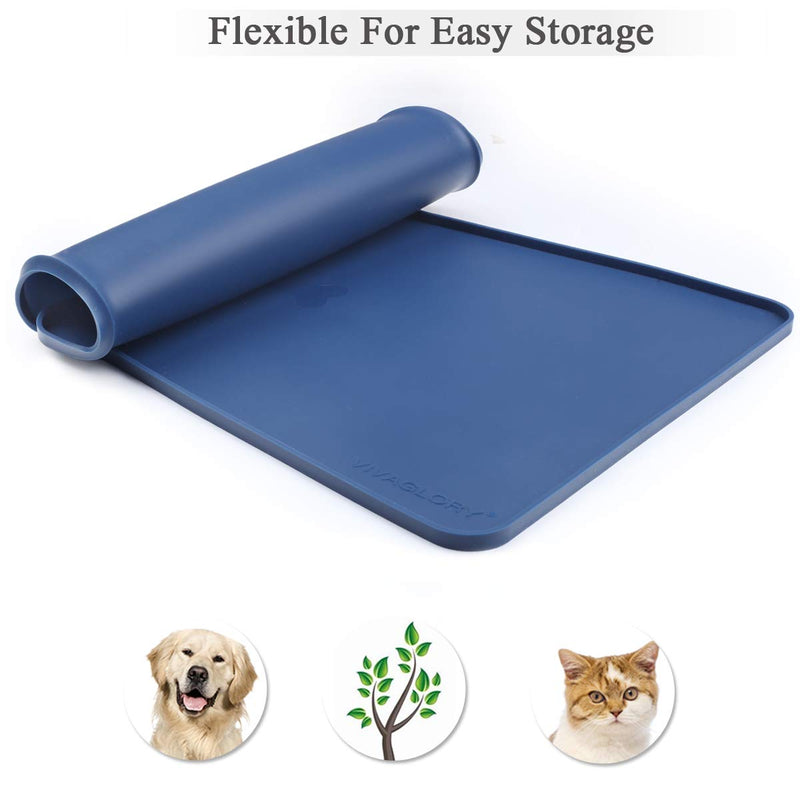 Vivaglory Pet Food Mat 24" L x 16" W or 19" L x 12" W, Waterproof & Anti-Slip Dog Food Bowl Mats with Raised Edge, Anti-Messy Bowknot-Shape & Whale-Shape Placemat for Dogs Cats 24"x16"(Bowknot-shape) Navy Blue - BeesActive Australia
