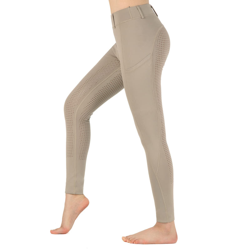 beroy Horseback Riding-Pants Girls Equestrian-Breeches - Kids Schooling Horse Tights Full Seat Silicone Pockets Khaki Small - BeesActive Australia