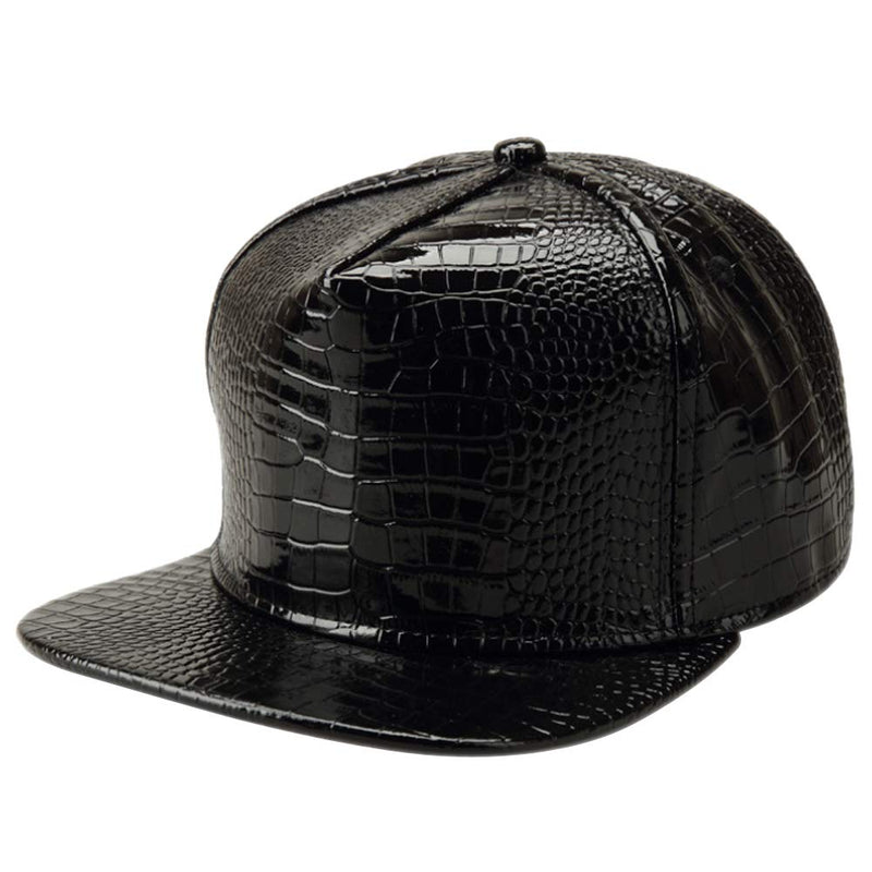 XRDSS Men Women PU Leather Hip-Hop Flat Bill Snapback Hat Crocodile Baseball Caps Black - BeesActive Australia
