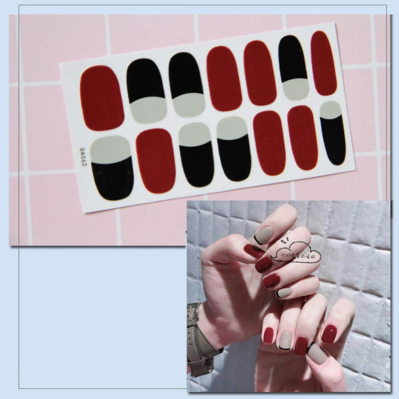 WOKOTO 8 Sheets Adhesive Nail Art Polish Decals Tips With 1Pc Nail File Solid Color Nail Wraps Stickers Strips Set Manicure Design KIT2 - BeesActive Australia