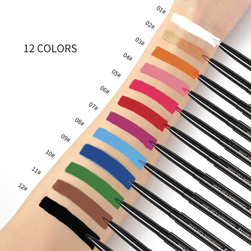 Gel Eye Liner Pencil Set, Kmeamty 12 Colors Retractable Long-Lasting Smooth Waterline Eye Liner Lip Liner Eyeshadow - Vegan, Cruelty Free - BeesActive Australia