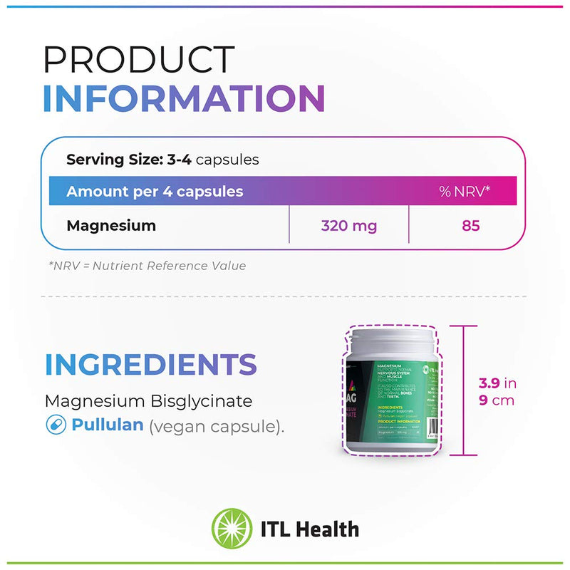PrizMAG by ITL Health Vegan Magnesium Bisglycinate Capsules - 90ct - Digestive Health & Sleep Support Formula | High Absorption | No Fillers or Stearates | Magnesium Oxide Free (90 Caps) - BeesActive Australia