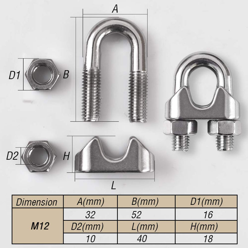 Cozihom 1/2 Inch M12 Wire Rope Cable Clip Clamp, 304 Stainless Steel, U Bolt Saddle Fastener, 4 Packs - BeesActive Australia
