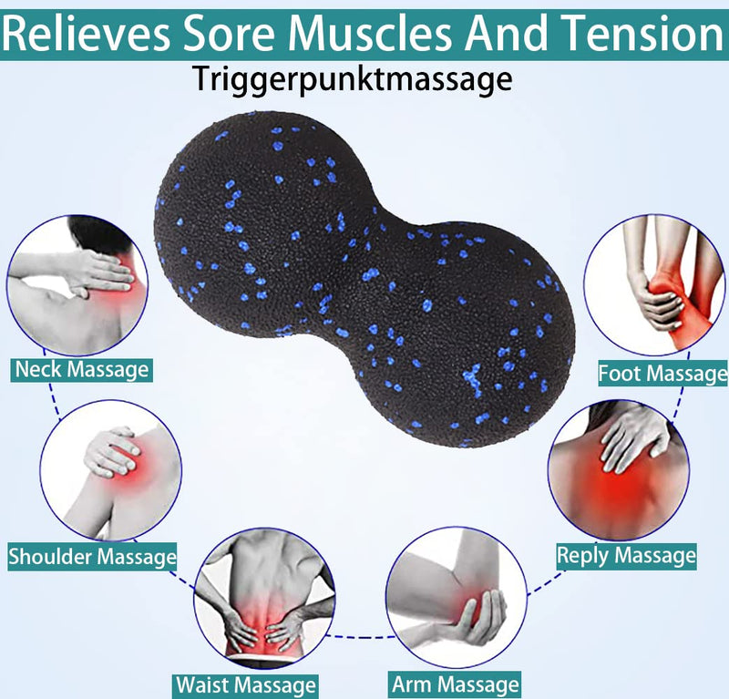 Peanut Massage Ball - Double Lacrosse Ball for Trigger Point Therapy, Myofascial Release, Deep Tissue Fitness Massage & Relax Tight Muscles, Peanut Ball 16cm & Trigger Point Massage Ball 8cm - BeesActive Australia