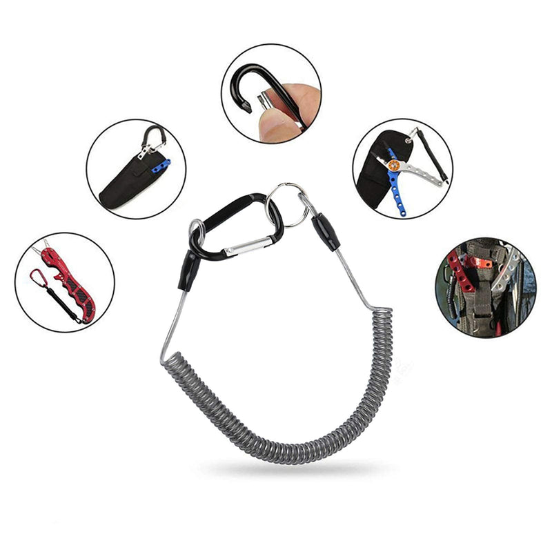 LAIBOREC Fishing Tool Lanyard, Retractable Safety Wire Coiled Tether 7PCS Finishing Ropes Accessories with Carabiner and Split Ring for Pliers Lip Grips Tackle, Boating, Kayak (Black) - BeesActive Australia