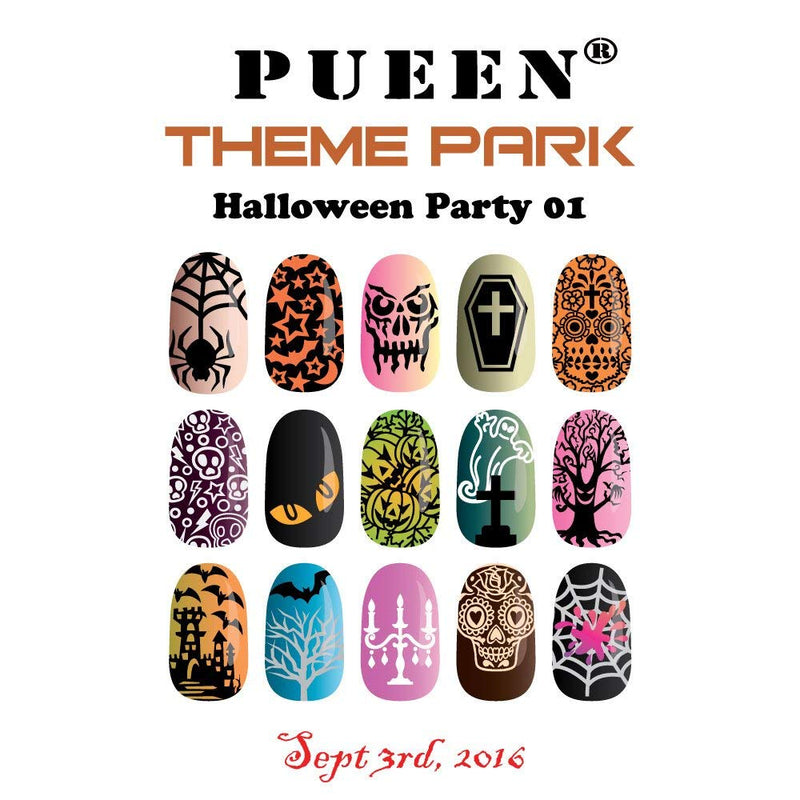 PUEEN Nail Art Stamping Plate - Halloween Party 01 - Theme Park Collection 125x65mm Unique Nailart Polish Stamping Manicure Image Plates Accessories Kit - BH000725 - BeesActive Australia