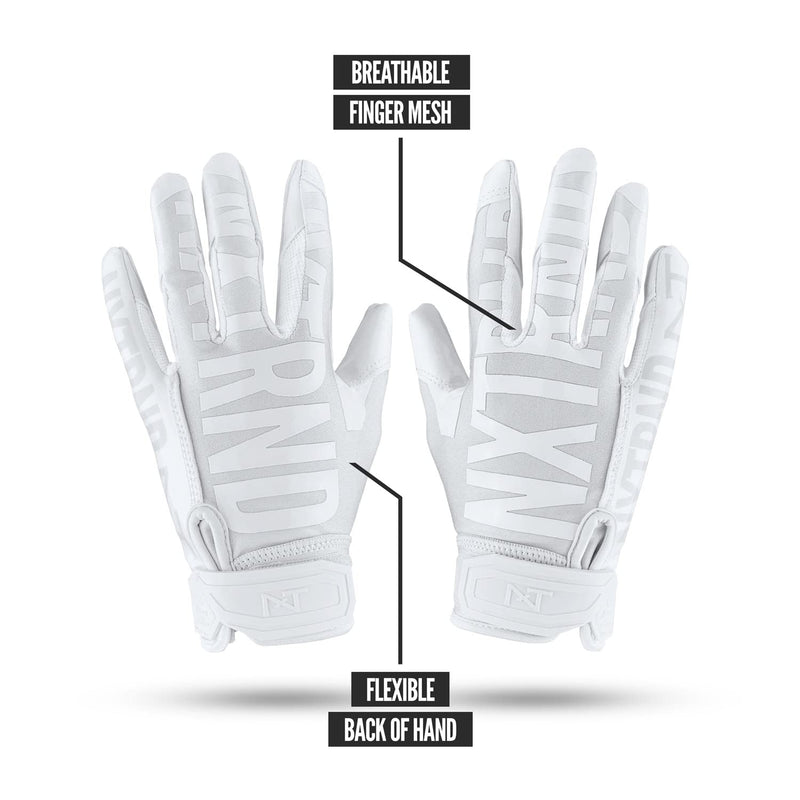Nxtrnd G1 Pro Football Gloves, Men's & Youth Boys Sticky Receiver Gloves White Large - BeesActive Australia