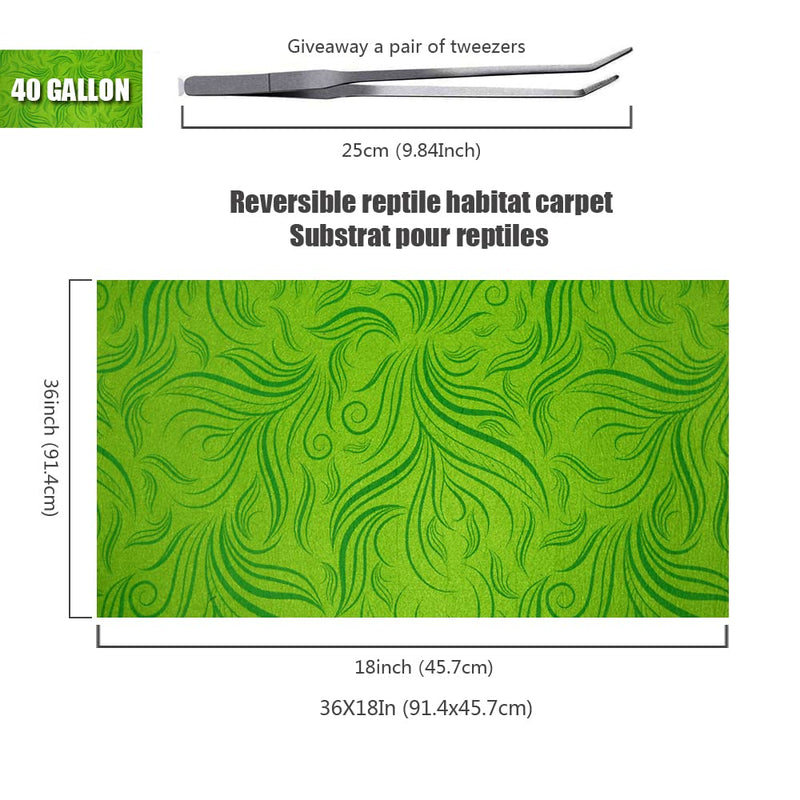 REP BUDDY 2 Pack Reptile Carpet Rainforest Tropical Mat & Reversible Substrate, Terrarium Liner Bedding, for Lizard,Chameleon,Gecko,Snake,Ceratophrys with Tweezers Feeding Tong 40 Gallon(36x18in) - BeesActive Australia