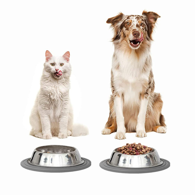 Metopets 2 Pack Silicone Pet Feeding Mat for Dog and Cat, Non-Slip Placemat Tray to Prevent Food and Water Bowl Messes on Floor, Easy Clean Dish Mat for Medium and Small Pet Grey - BeesActive Australia