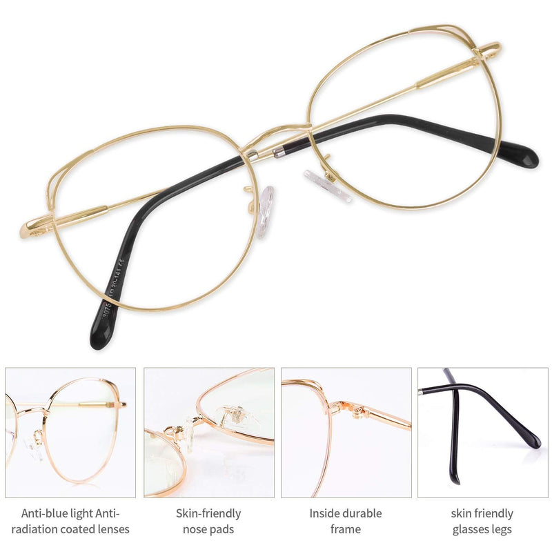 COOLOO Blue Light Blocking Glasses Women Men Computer Glasses UV Protection, Lightweight Clear Glasses for Anti Headache and Eyestrain 01 - Gold - BeesActive Australia