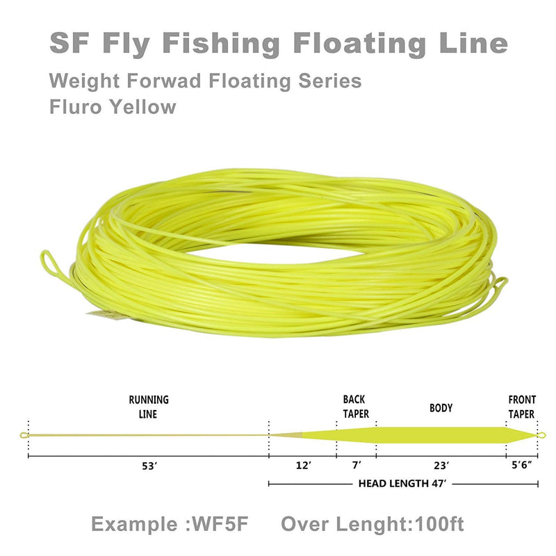 [AUSTRALIA] - SF Fly Fishing Floating Line with Welded Loop Weight Forward Fly Lines 90FT 100FT WF1 2 3 4 5 6 7 8 9 10 WT Fluro Yellow WF5F 100FT 