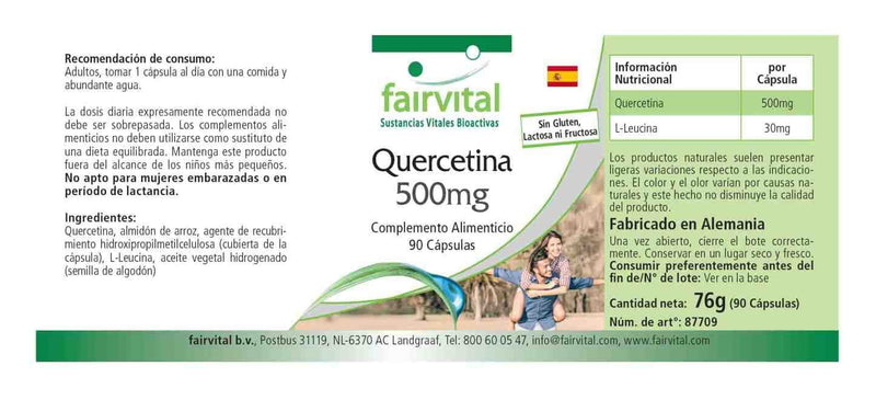 Fairvital | Quercetin 500mg - Bulk Pack for 3 Months - Vegan - HIGH Dosage - 90 Capsules - antioxidant - BeesActive Australia