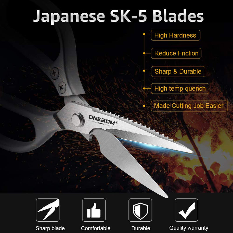 ONEBOM Kitchen Shears 2 Pack,Multi-Function Kitchen Scissors Heavy Duty Sharp 304 Stainless Steel, Sliver Apartment Kitchen Accessories Cooking Shears for Chicken,Meat,Fish,Poultry(Sliver) Silver - BeesActive Australia