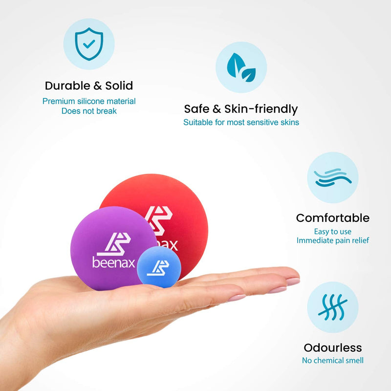Beenax Lacrosse Massage Ball (Set of 3) - Perfect for Trigger Point Therapy, Myofascial Release, Plantar Fasciitis, Deep Tissue and Muscle Relief - Designed to Relieve Stress and Relax Tight Muscles - BeesActive Australia