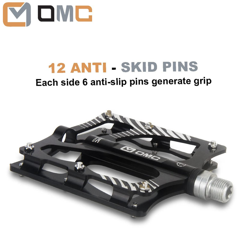 OMC MTB Mountain Bike Pedals 3 Bearing Non-Slip Lightweight Extruded Aluminum Alloy Bicycle Platform Pedals for BMX MTB 9/16" Black - BeesActive Australia