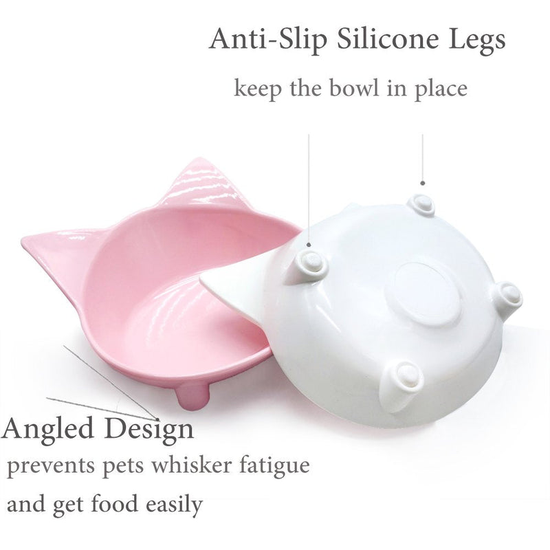 Lorde Cat Bowl, Shallow Cat Food Bowls,Wide Cat Dish,Non Slip Cat Feeding Bowls,Cat Food Bowl for Relief of Whisker Fatigue Pet Food & Water Bowls Set of 2 white/pink - BeesActive Australia