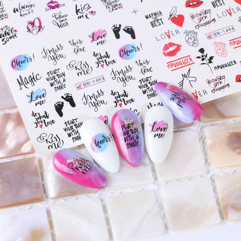 36 Sheets Fashion Nail Stickers Decals Water Transfers Flower Love Lips Letters Sexy Woman Love Couple Nail Sticker Design for Women Girls Valentine's Day Decoration Manicure Tips - BeesActive Australia