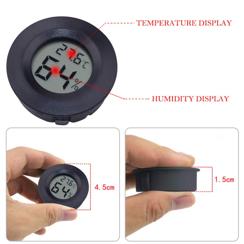 POPETPOP 2Pcs Reptiles Digital Thermometer Hygrometer, Round Shaped Temperature Humidity Meter for Lizard Gecko Snake Frog Turtle Reptiles or Indoor Bedroom Use Black - BeesActive Australia