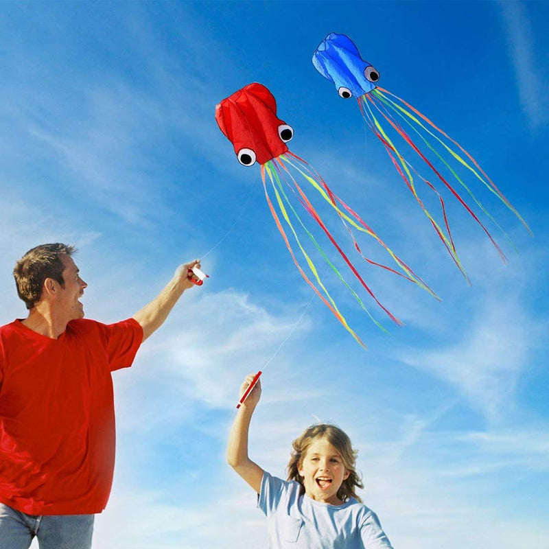 [AUSTRALIA] - Set of 4 Large 157.5" High Cartoon Big Round Eyes Octopus Kites with Colorful Ribbon and Kite Board with 98.4 Foot String for Kids Toy Enjoy Parent-Child Time Beach Park Outdoor 
