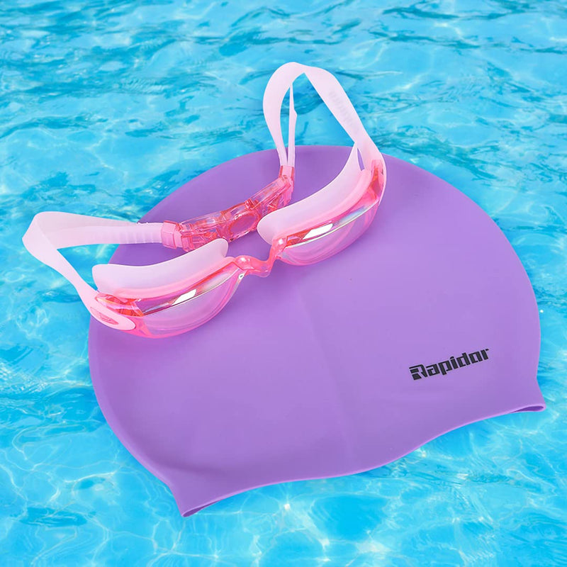 Swim Cap by Rapidor, Silicone Unisex for Adults and Teens, RC907 Series Purple - BeesActive Australia