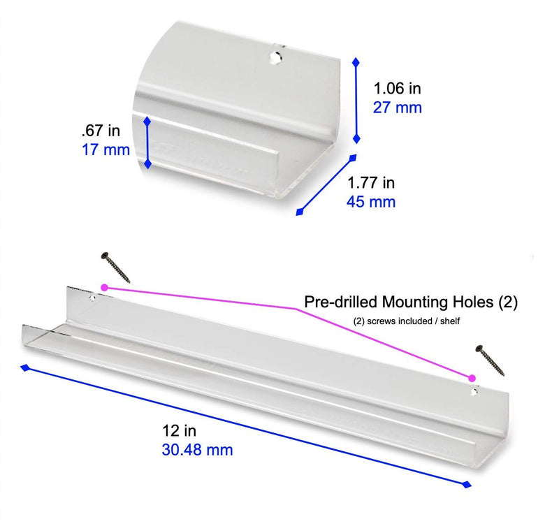 byAlegory Acrylic Wall Shelf Makeup Organizer 12 Inch Shelf | Mounting Hardware Included (3 Pack Set) 3 Shelves Clear - BeesActive Australia