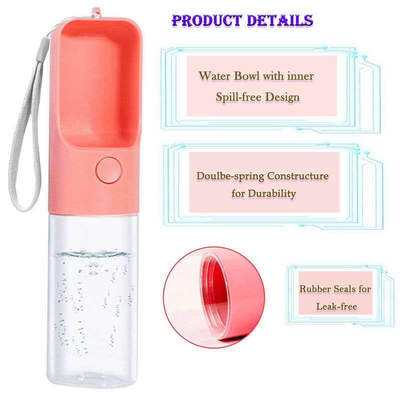 Sofunii Dog Water Bottle for Walking, Portable Pet Travel Water Drink Cup Mug Dish Bowl Dispenser, Made of Food-Grade Material Leak Proof & BPA Free - 15oz Capacity Pink - BeesActive Australia