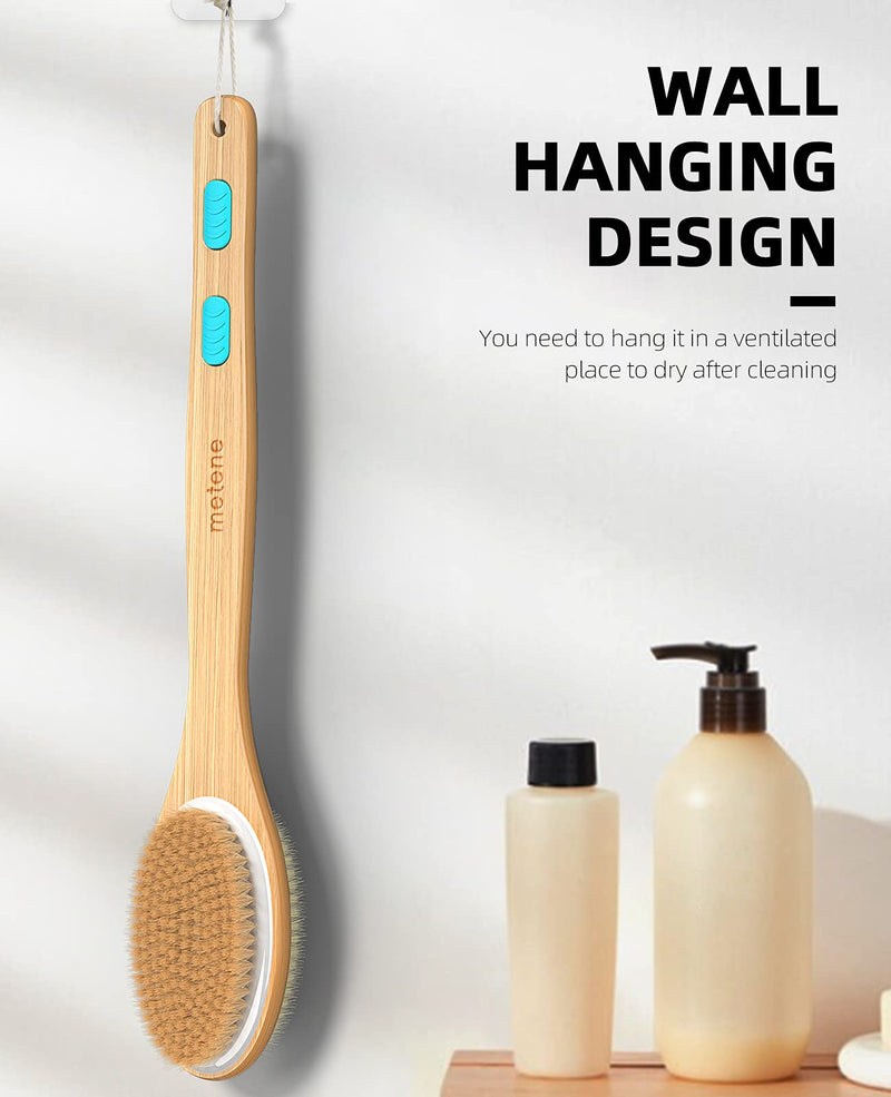 Metene Shower Brush with Soft and Stiff Bristles, Bath Dual-Sided Long Handle Back Scrubber Body Exfoliator for Wet or Dry Brushing 1 Count (Pack of 1) - BeesActive Australia