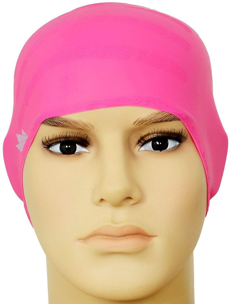 [AUSTRALIA] - The Friendly Swede Silicone Long Hair Swim Caps - Durable Silicone Swimming Caps for Women Men Adults Kids (2 Pack) Hot Pink + Purple 