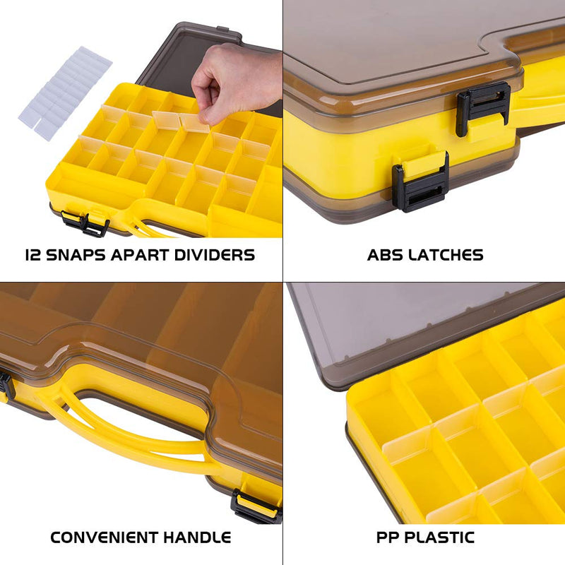 Goture Fishing Tackle Box,Double-Sided with Handle 44 Removable Compartments Plastic Organizer Size L 12’’ x W 8’’ x H 3’’ yellow - BeesActive Australia