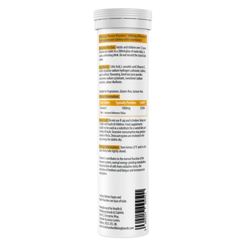 High Strength Drinkable Vitamin C 1000mg - VIT C Supplement - Contributes to The Maintenance of a Normal Immune System - Vitamin C Drink Orange Flavour - 20 Tablet Tube (Pack of 2) 20 Count (Pack of 2) - BeesActive Australia