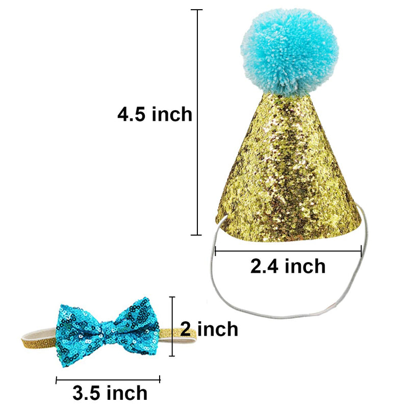 Christmas Pet Party Jazz Hat and Blingbling Bow Tie Breakaway Collar Set, Adjustable Headband for Kitten Puppy Small Dogs Cats 01 Light Blue - BeesActive Australia