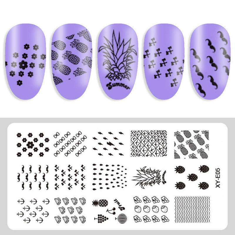 DANNEASY 6Pcs Nail Stamping Plate Set 1Nail Stamper 1Scraper + 1Storage Bag Nail Stamp Plate Template Image Stencil Manicure Tools Kit 1 - BeesActive Australia